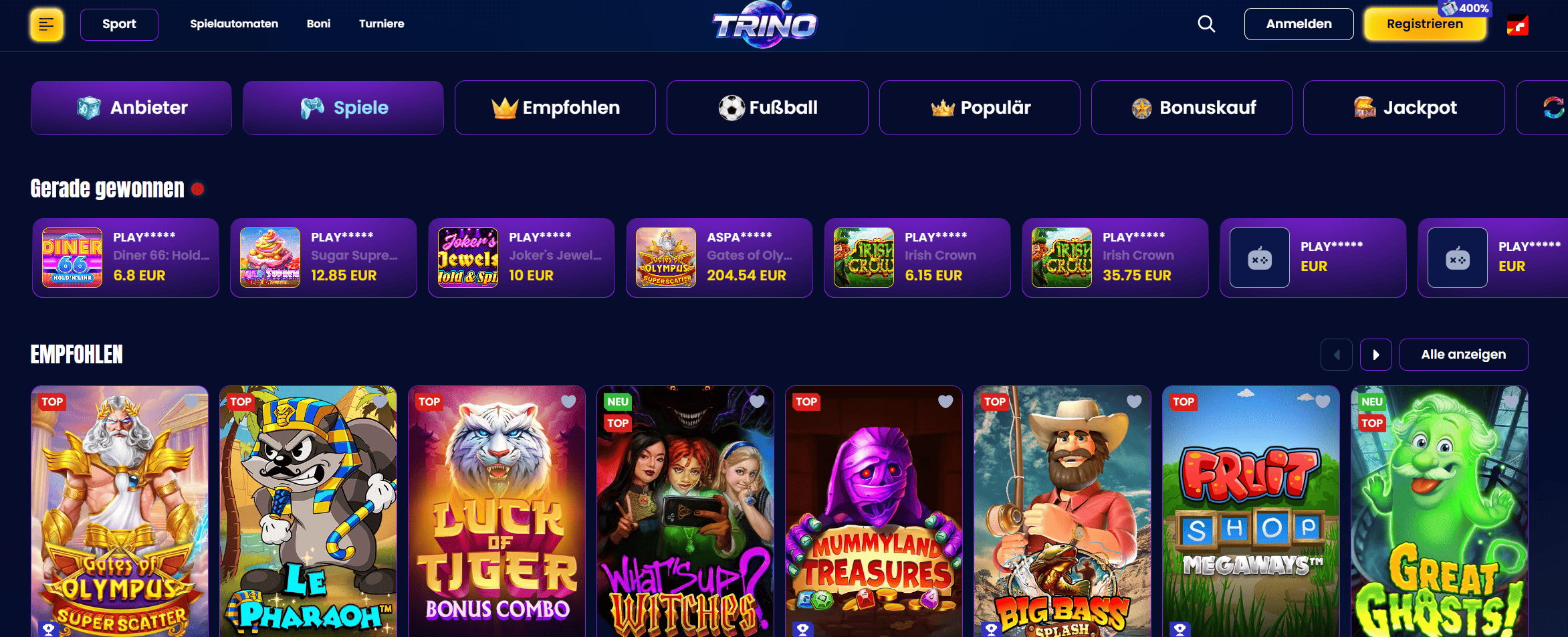 Trino Casino Spielübersicht